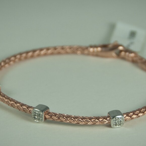 3 DIAMOND STATION BRAIDED BRACELET, ROSE GOLD, STERLING SILVER (.925) BASE - Picture 5 of 12